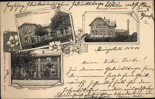 Ak Beringstedt in Holstein, Kaufhaus, Wichmann's Villa, Repennings Dampf Sägewerk