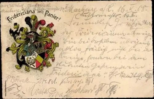 Studentika Ak Marburg an der Lahn, Fridericiana sei's Panier