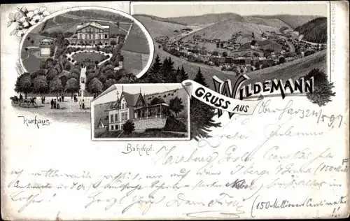 Litho Wildemann Clausthal Zellerfeld im Oberharz, Kurhaus, Bahnhof, Totalansicht