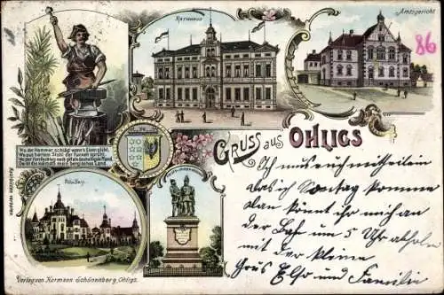 Litho Ohligs Solingen Bergisches Land, Rathaus, Amtsgericht, Denkmal, Schloss