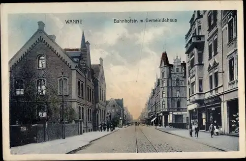 Ak Wanne Eickel Herne im Ruhrgebiet, Bahnhofstraße, evang. Gemeindehaus