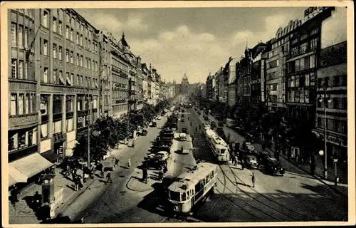 Ak Praha Prag Tschechien, Václavské náměstí, Wenzelsplatz, Straßenbahnen
