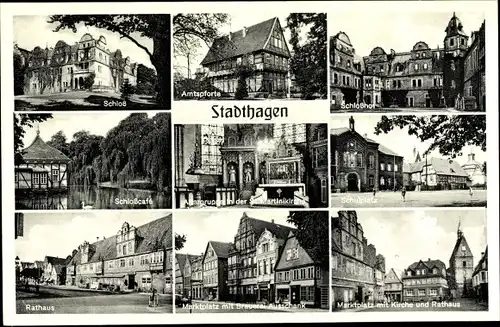 Ak Stadthagen im Kreis Schaumburg, Amtspforte, Schlosshof, Marktplatz, Rathaus