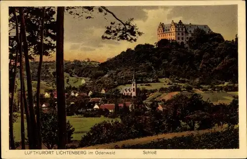 Ak Lichtenberg Fischbachtal Odenwald, Totalansicht, Blick auf das Schloss