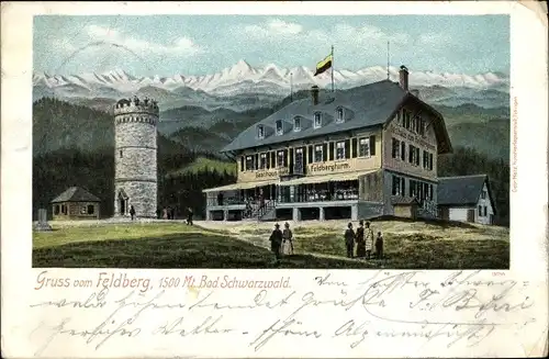 Ak Feldberg im Schwarzwald, Gasthaus Feldbergturm, Aussichtsturm, Alpenpanorama