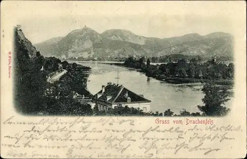 Ak Königswinter im Rhein Sieg Kreis, Blick auf Nonnenwerth und Drachenfels