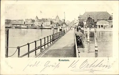 Ak Konstanz am Bodensee, Seebrücke, Blick auf die Stadt