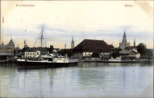 Ak Konstanz am Bodensee, Hafenblick, Dampfer