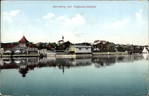 Ak Starnberg in Oberbayern, Blick auf den Ort mit Undosawellenbad