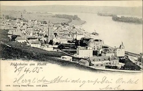 Ak Rüdesheim am Rhein, Rheinblick, Stadtansicht