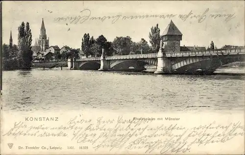 Ak Konstanz Bodensee, Rheinbrücke mit Münster, Turm