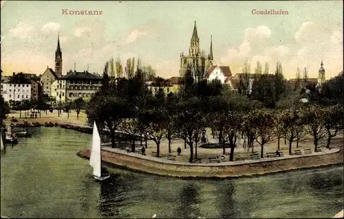 Ak Konstanz Bodensee, Gondelhafen, Blick auf die Stadt