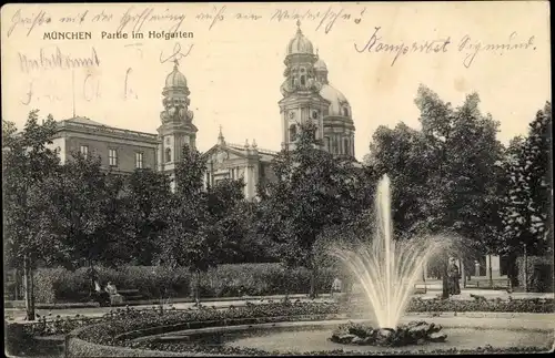 Ak München, Partie im Hofgarten, Theatinerkirche