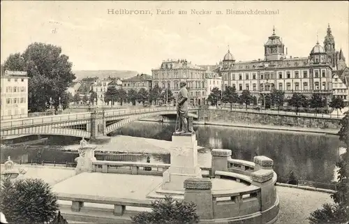 Ak Heilbronn am Neckar, Partie am Neckar mit Bismarckdenkmal