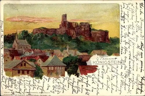 Litho Königstein im Taunus, Blick auf die Burgruine