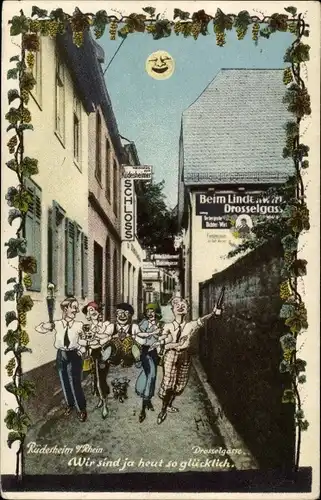 Ak Rüdesheim am Rhein, Drosselgasse, Beim Lindenwirt, Rüdesheimer Schloss