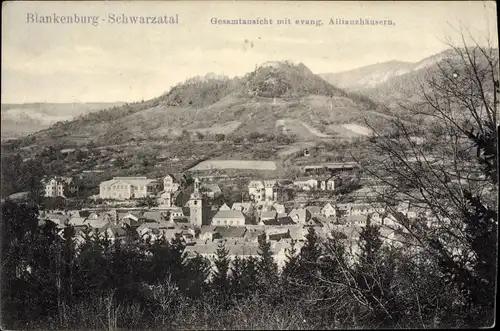 Ak Bad Blankenburg in Thüringen, Schwarzatal, Gesamtansicht mit evang. Allianzhäusern