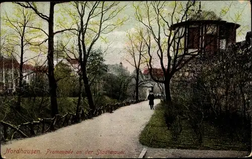 Ak Nordhausen am Harz, Stadtmauer, Promenade