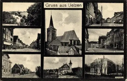 Ak Uelzen in Niedersachsen, Marienkirche, Villa Pastor, Hochstraße, Krankenhaus, Straßenpartie