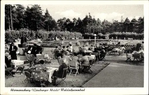 Ak Hermannsburg Lüneburger Heide, Waldschwimmbad, Gartenlokal