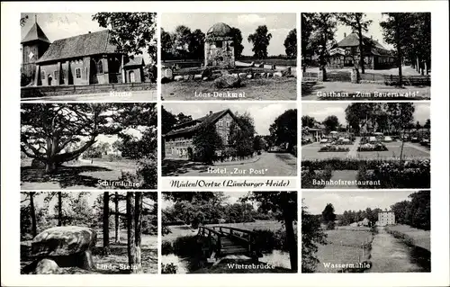 Ak Müden Örtze Faßberg Lüneburger Heide, Lönsdenkma, Wassermühle, Gasthaus, Lindestein