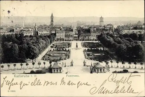 Ak Karlsruhe in Baden, Panoramablick vom Schloss auf die Stadt