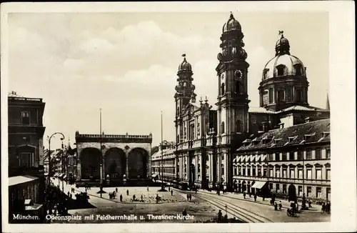 Ak München, Odeonsplatz mit Feldherrenhalle und Theatinerkirche