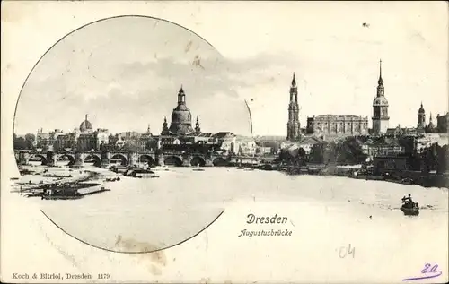 Ak Dresden Altstadt, Blick zur Augustusbrücke