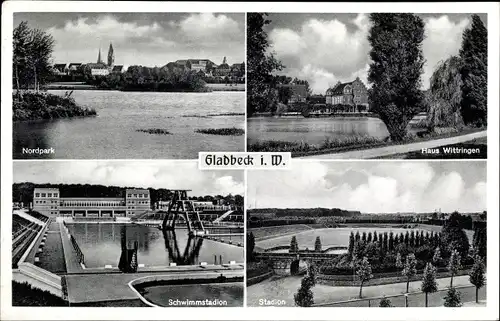 Ak Gladbeck im Ruhrgebiet Westfalen, Schwimmstadion, Nordpark, Stadion, Haus Wittringen