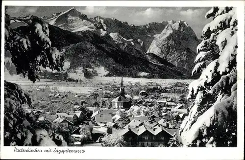 Ak Garmisch Partenkirchen in Oberbayern, Teilansicht, Zugspitze, Winter