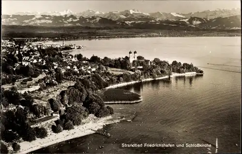 Ak Friedrichshafen am Bodensee, Strandbad, Schlosskirche, Fliegeraufnahme