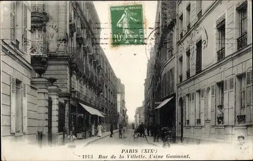 Ak Paris XIX., Rue de la Villette, Usine Gaumont