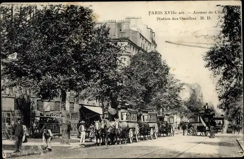 Ak Paris XVII, Avenue de Clichy, Station des Omnibus, Pferdebusse