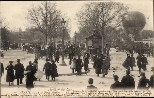 Ak Paris XVII., A la Porte Maillot, Ballon, Passanten