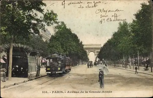 Ak Paris XVII., Avenue de la Grande Armée, Straßenbahn