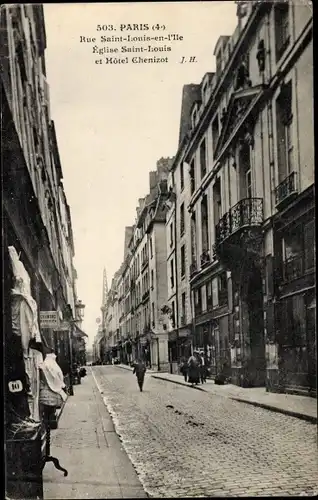 Ak Paris IV., Rue Saint Louis en l'Ile, Eglise Saint Louis et Hotel Chenizot
