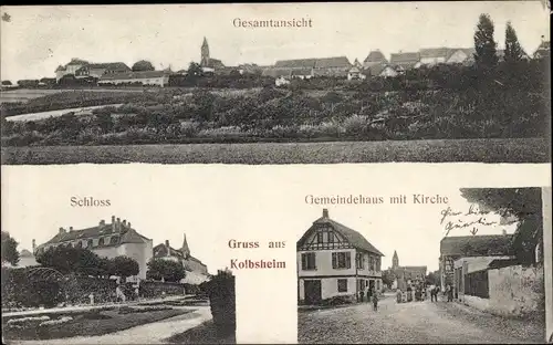 Ak Kolbsheim Elsass Bas Rhin, Schloss, Gemeindehaus, Kirche, Totalansicht