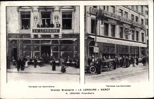 Ak Nancy Meurthe et Moselle, Grande Brasserie La Lorraine, Rue Saint Dizier, Rue Saint Jean