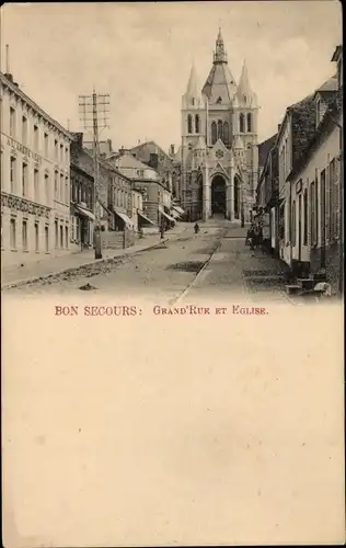 Ak Bon Secours Bonsecours Péruwelz Hennegau, Grande Rue, L'Eglise