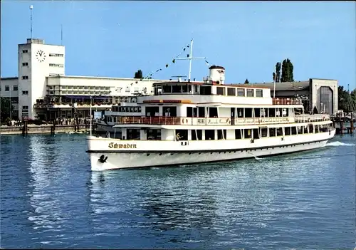 Ak Friedrichshafen am Bodensee, Motorschiff Schwaben, Salondampfer, Hafenbahnhof