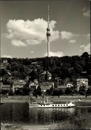 Ak Dresden Nordost Wachwitz, Panorama mit Dampfer