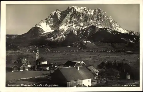 Ak Lermoos Tirol, Blick auf Ehrwald und Zugspitze, Kirche