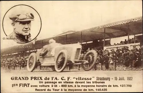 Ak Grand Prix de l' A. C. F. vitesse, 1922, Rennwagen, Rennfahre
