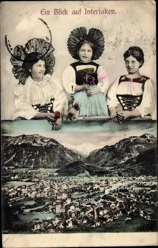 Ak Interlaken Kanton Bern Schweiz, Panorama, Schweizerische Tracht