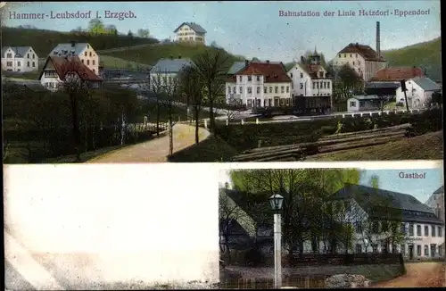 Ak Hammer Leubsdorf im Kreis Mittelsachsen, Gasthof, Bahnhof, Gleisseite