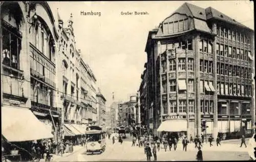 Ak Hamburg Mitte Altstadt, Großer Burstah, Geschäftshäuser, Straßenbahn