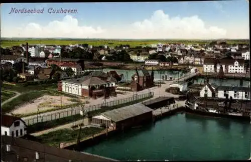 Ak Cuxhaven in Niedersachsen, Gesamtansicht, Hafen