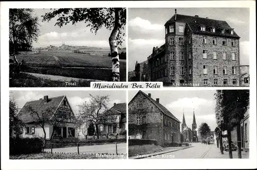 Ak Marialinden Overath in Nordrhein Westfalen, Krankenhaus, Partie an der Kirche, Panorama