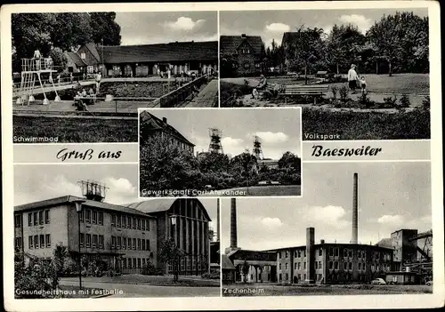 Ak Baesweiler Nordrhein Westfalen, Zeche Carl Alexander, Schwimmbad, Volkspark, Zechenheim