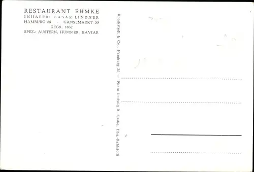 Ak Hamburg, Restaurant Ehmke, Gänsemarkt 50